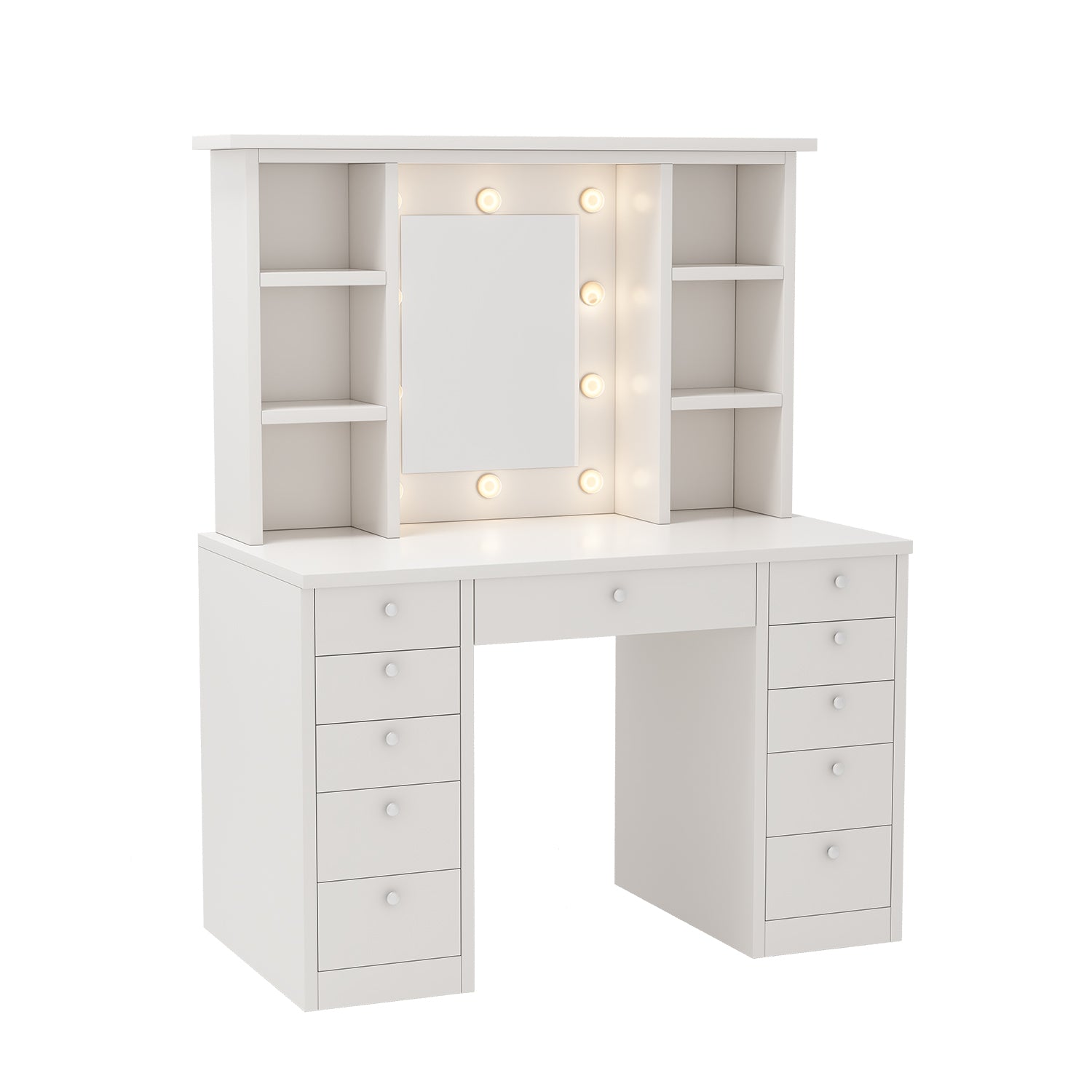 Hollis Vanity Desk with LED Lighted Mirror, White