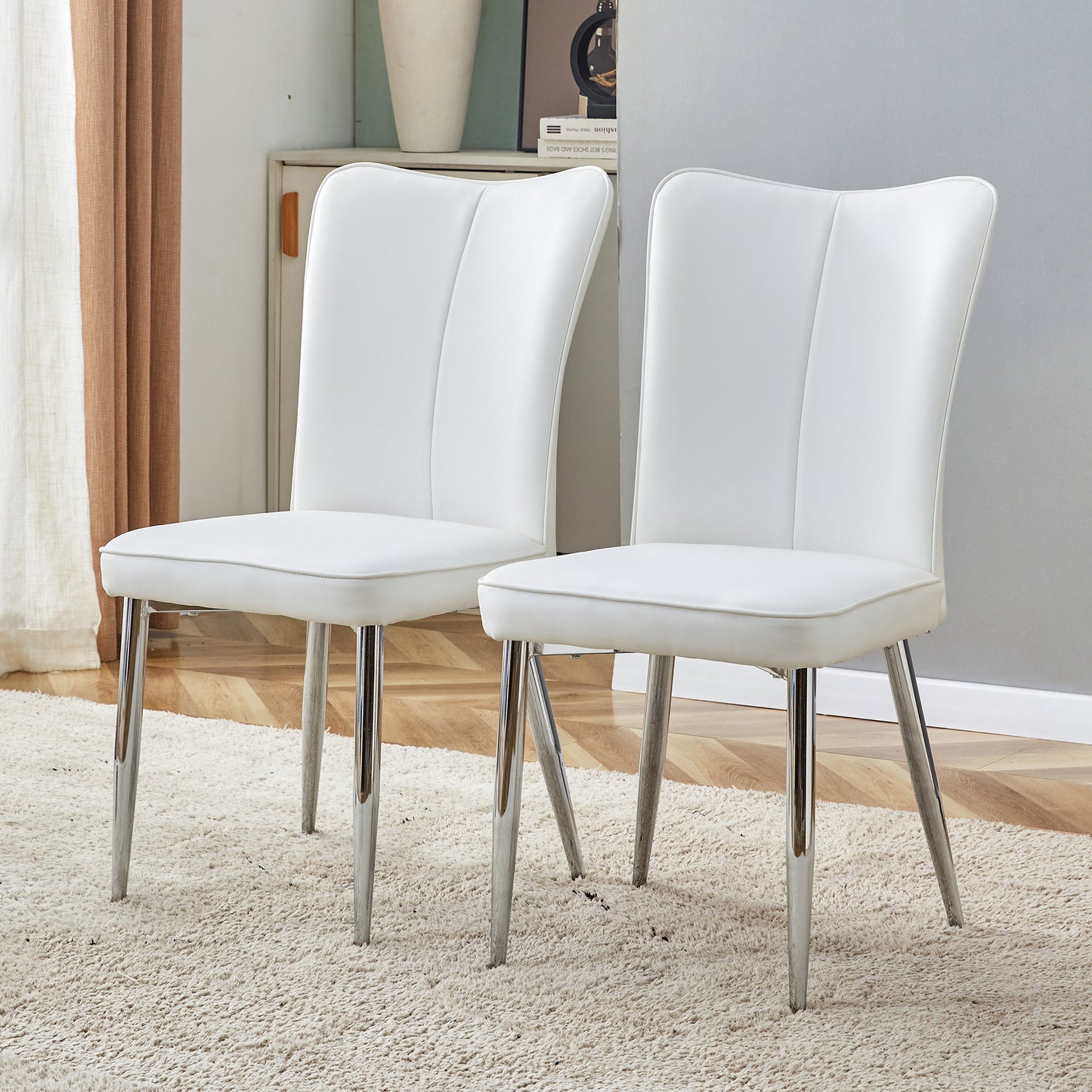 Ashley Modern Minimalist PU Leather Side Chairs Set of 2 , White