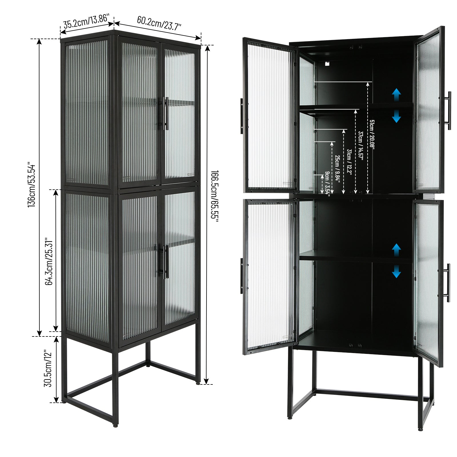 Zane 4-Door Metal Cabinet with Glass Doors, Black