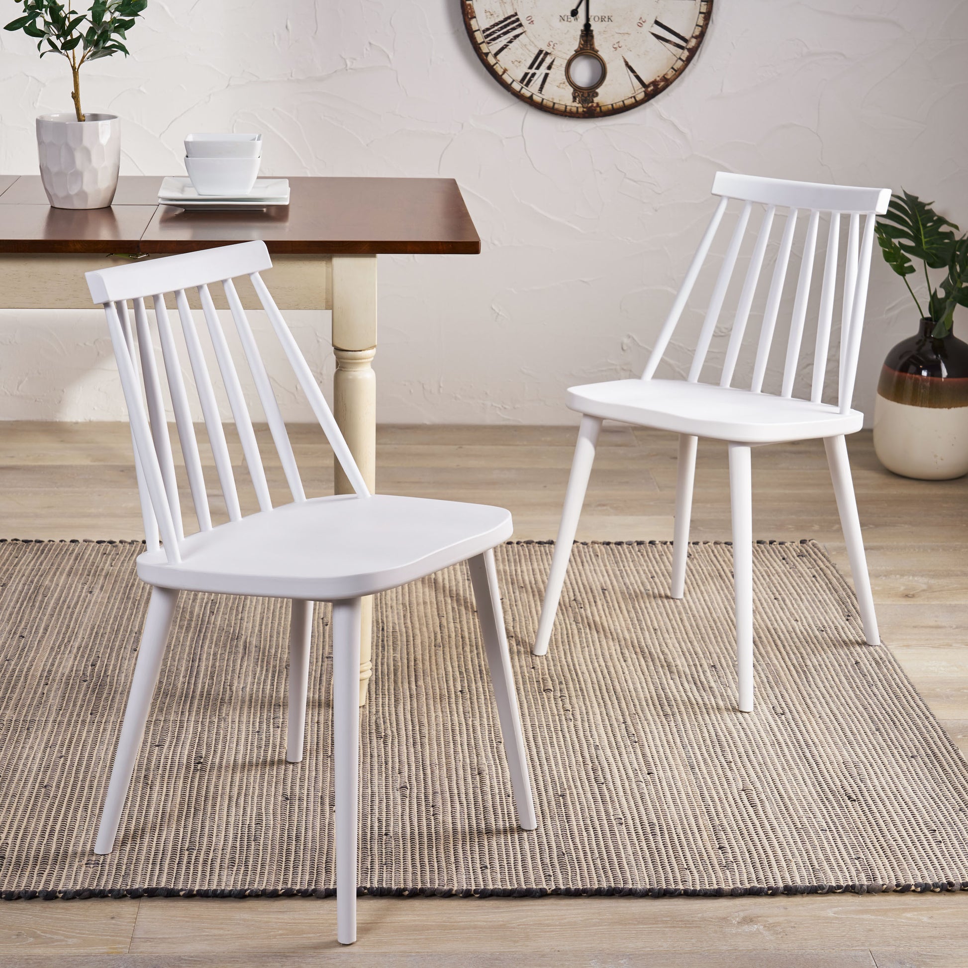 Eddison Farmhouse Spindle Back Dining Chairs, Set of 2, White