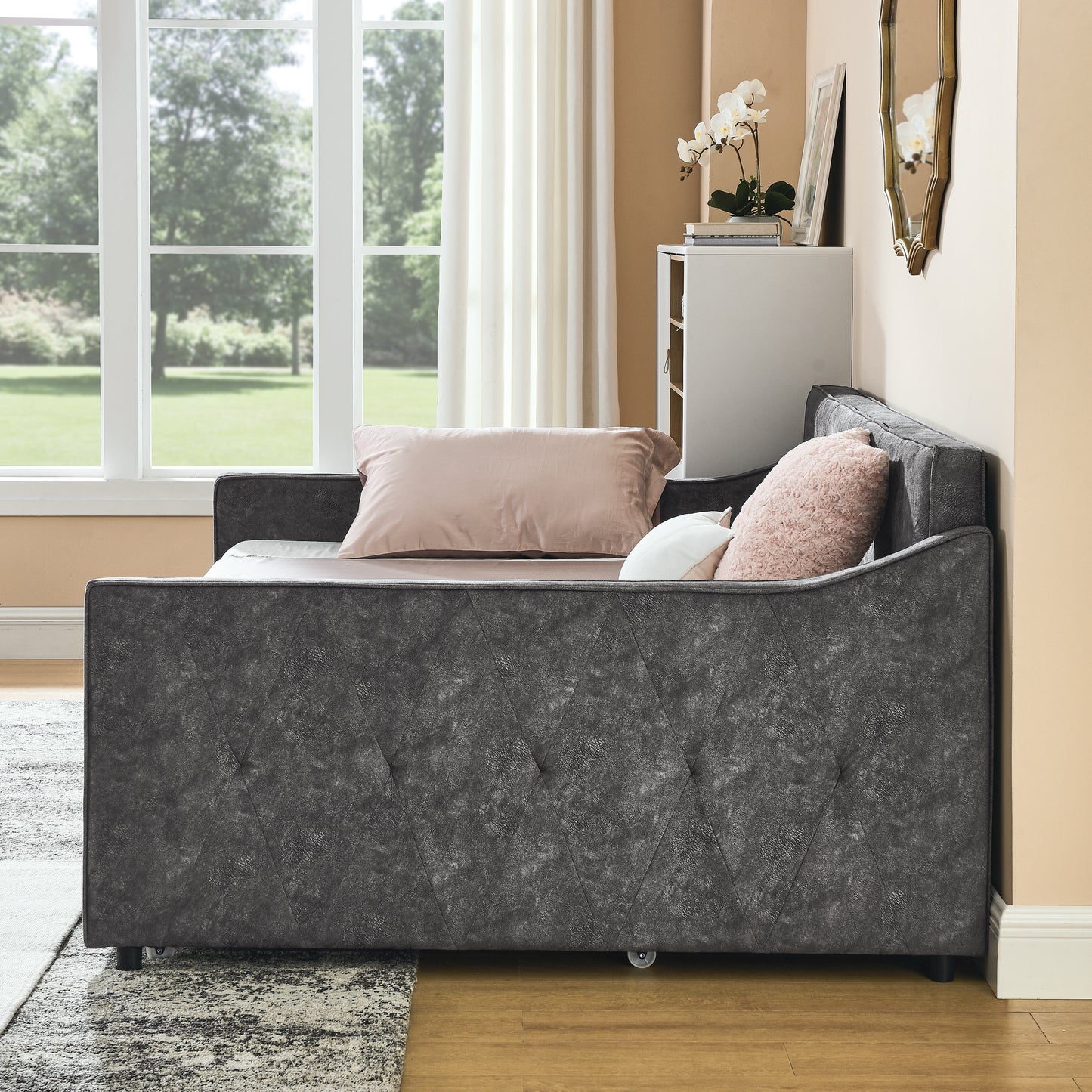 Aria Full Size Linen Daybed & Trundle Set, Gray