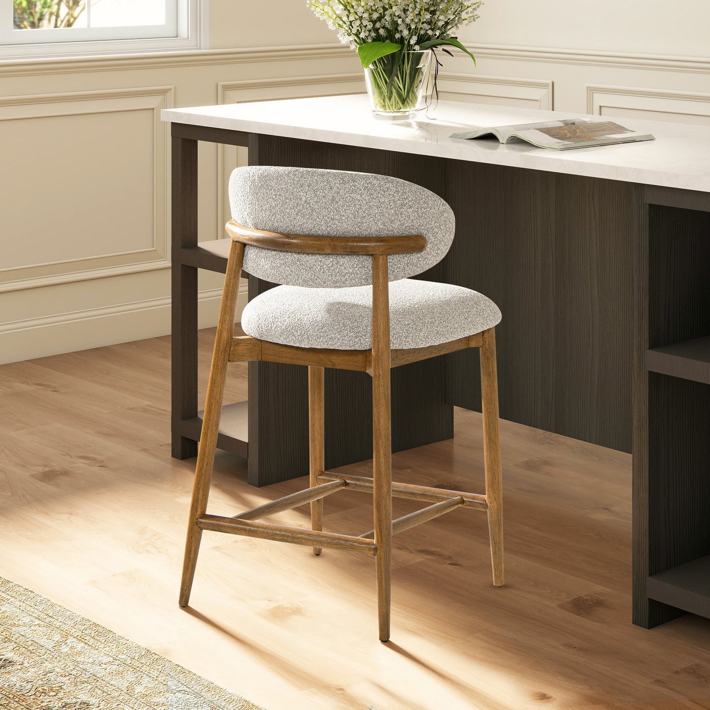 Locke 26.5' Modern Upholstered Counter Stool with Wood Frame, Salt & Pepper Boucle