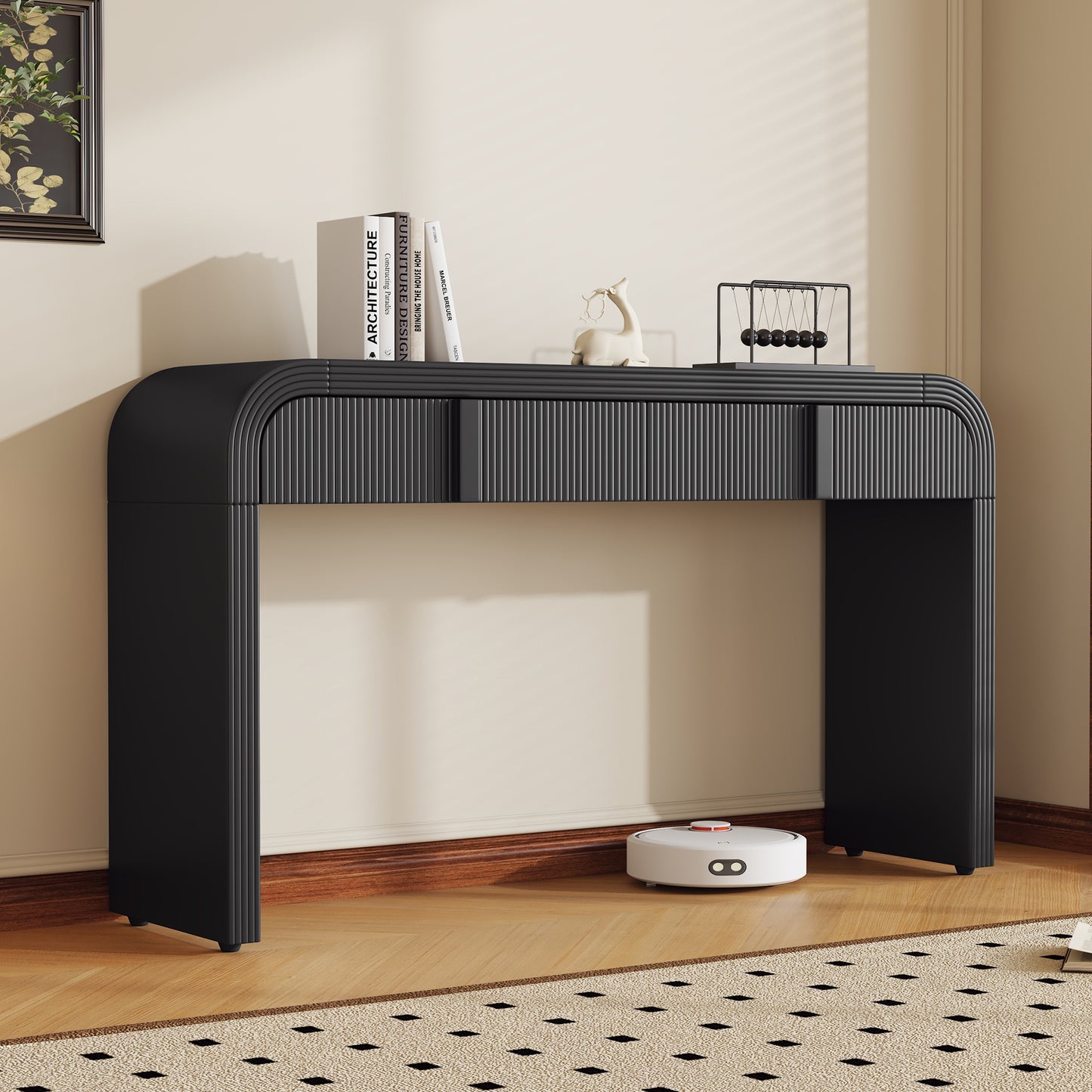 Briseis Modern Rounded Silhouette 2-Drawer Console Table, Black