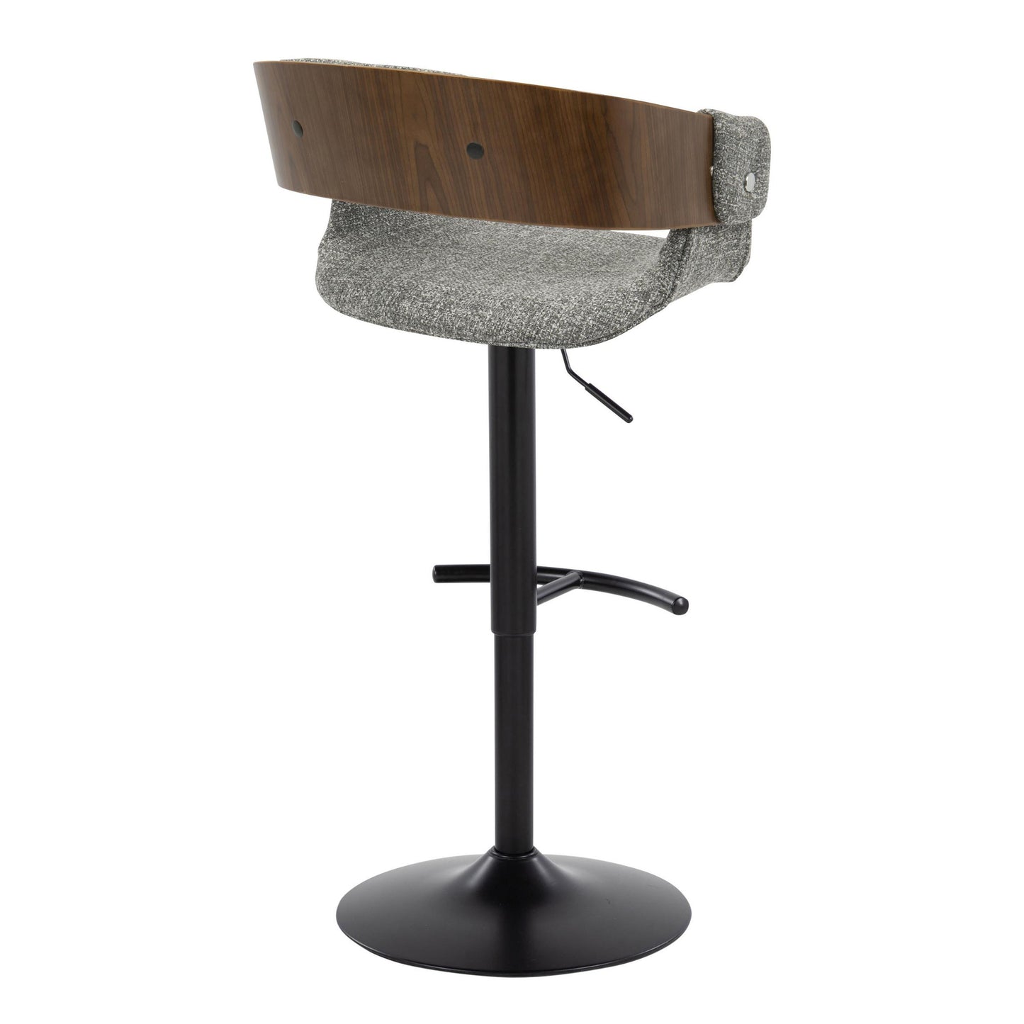 Elisa Mid-Century Modern Adjustable Barstool with Swivel, Walnut & Gray Set of 2