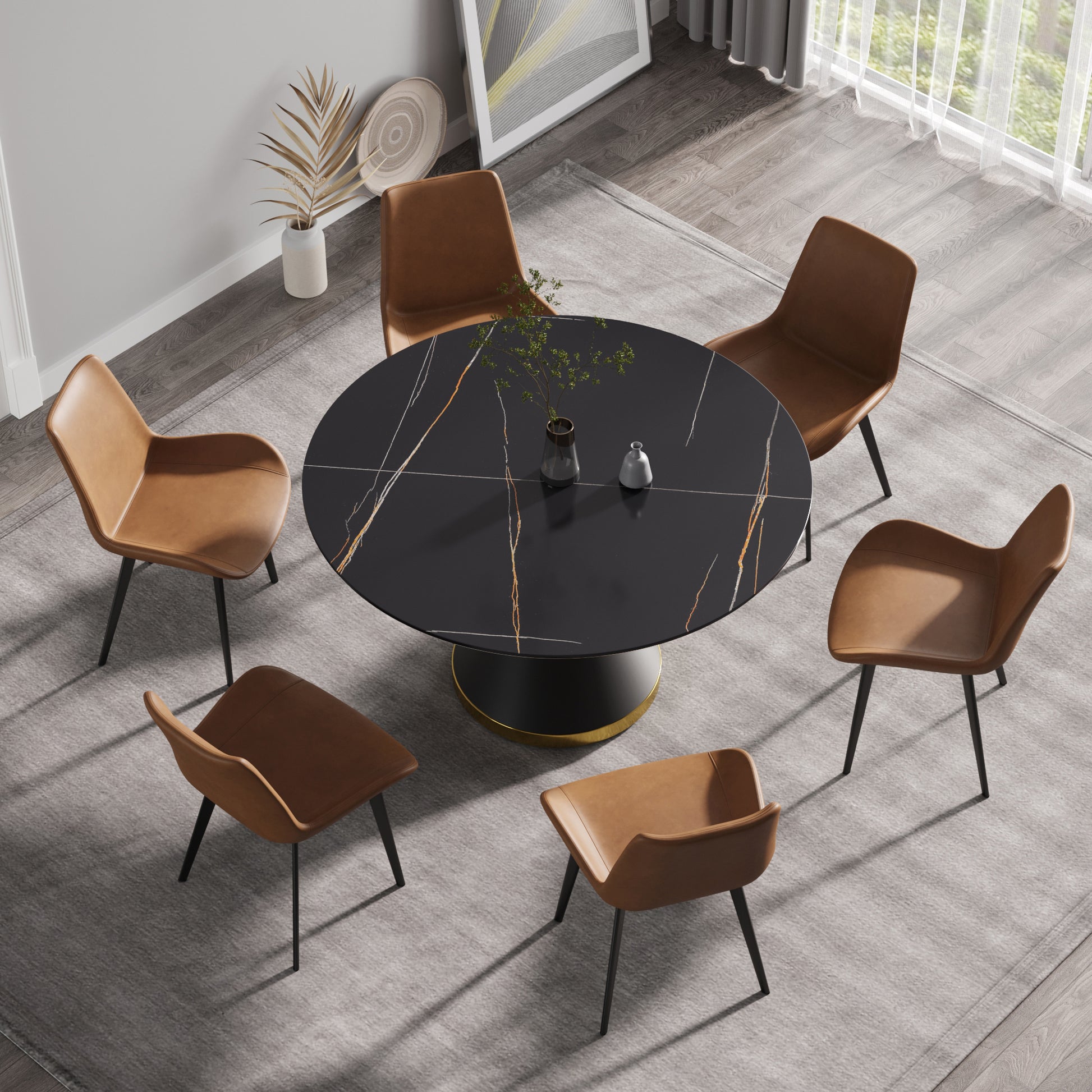 Eira Modern 53" Round Sintered Stone Dining Table, Black