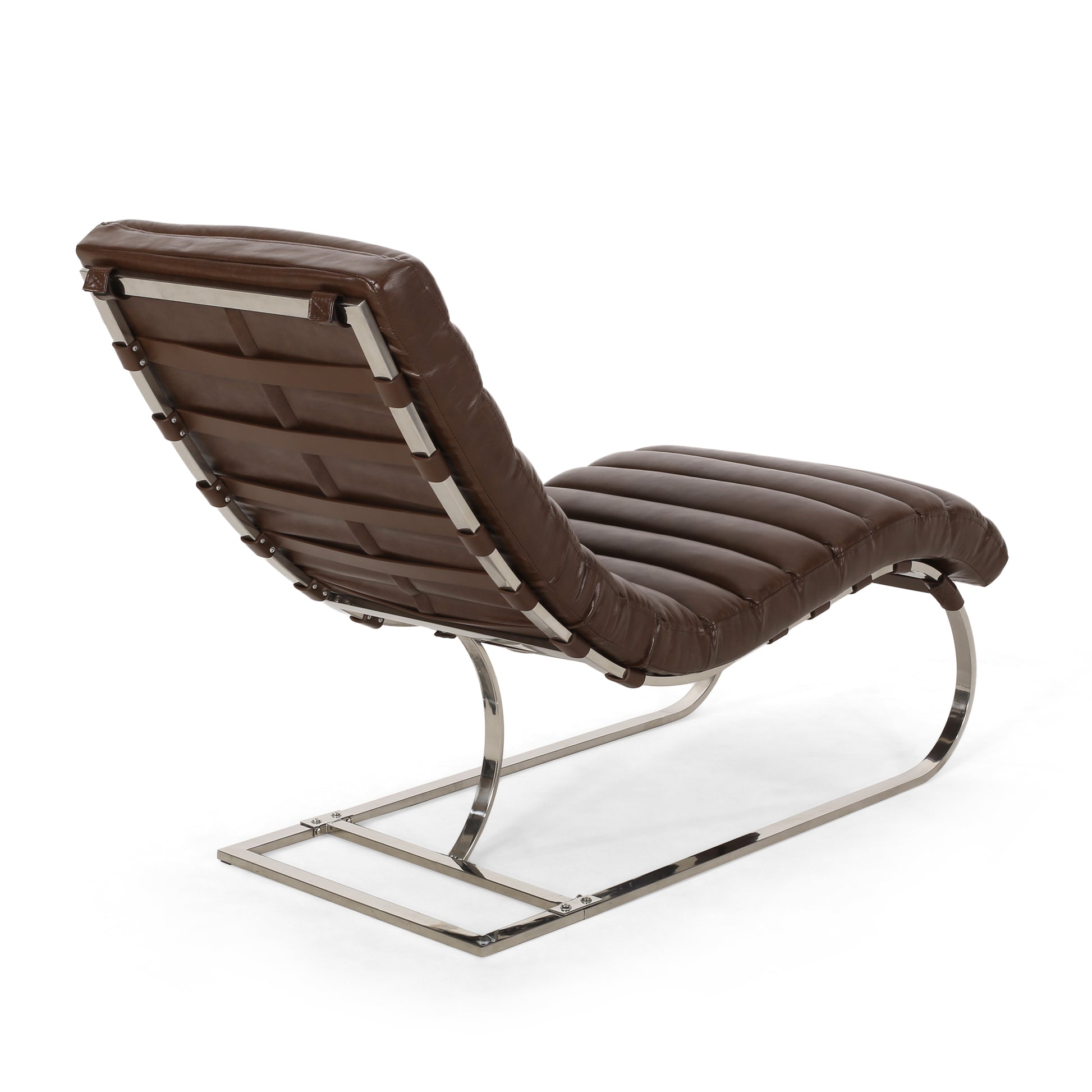 Galina Modern S-Chaise in PU Leather with Silver Legs, Brown