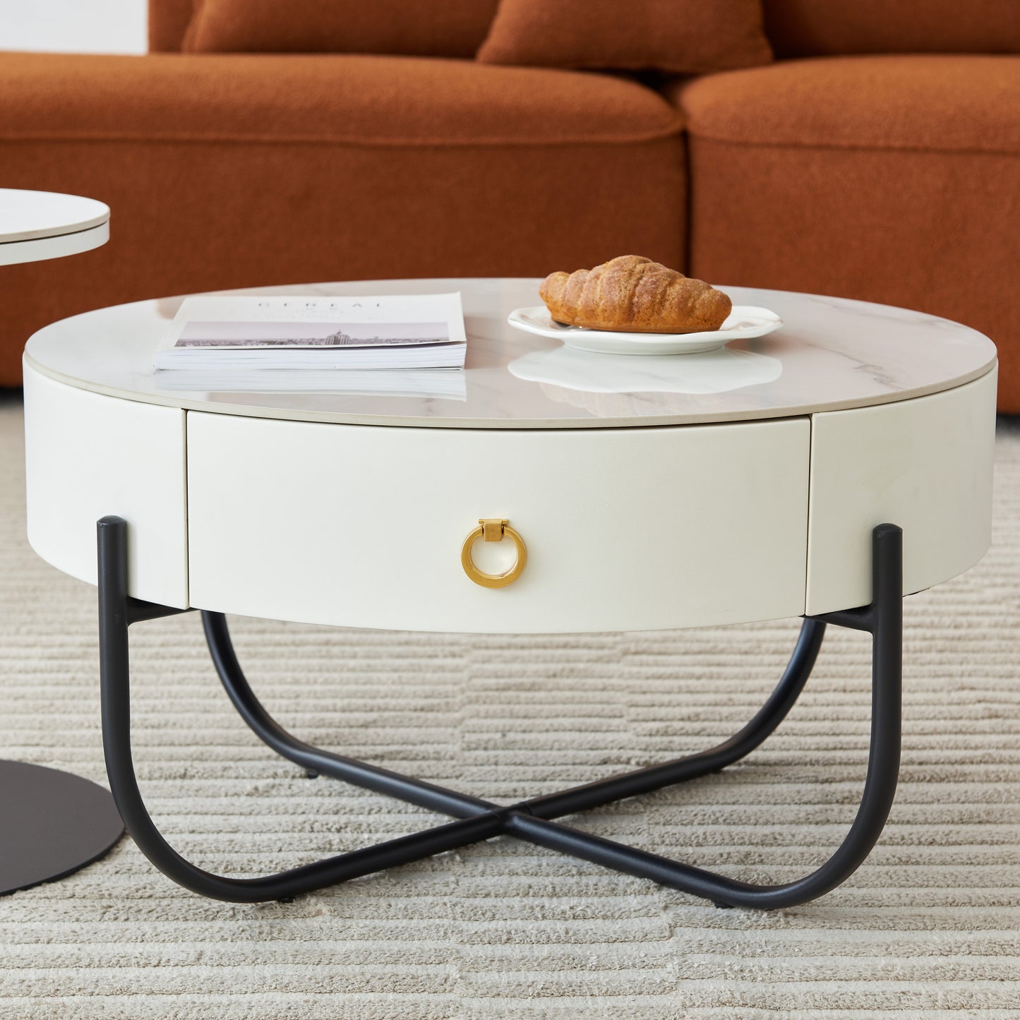 Sandy Modern Faux Marble Nesting Tables, White & Black