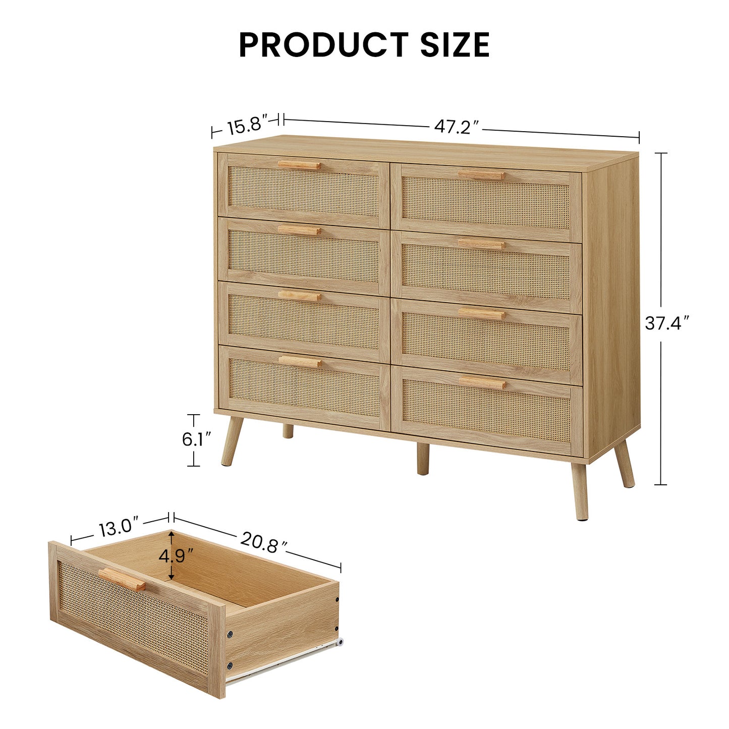 Stevens 8-Drawer Double Dresser in Natural with Rattan Doors