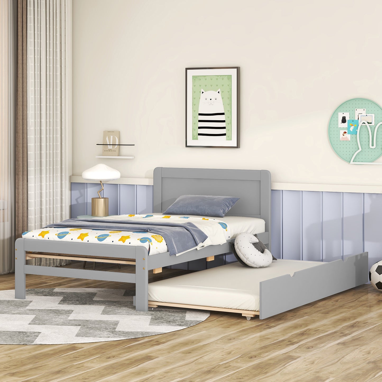 Stonea Twin Size Wooden Bed with Trundle 3 Colors