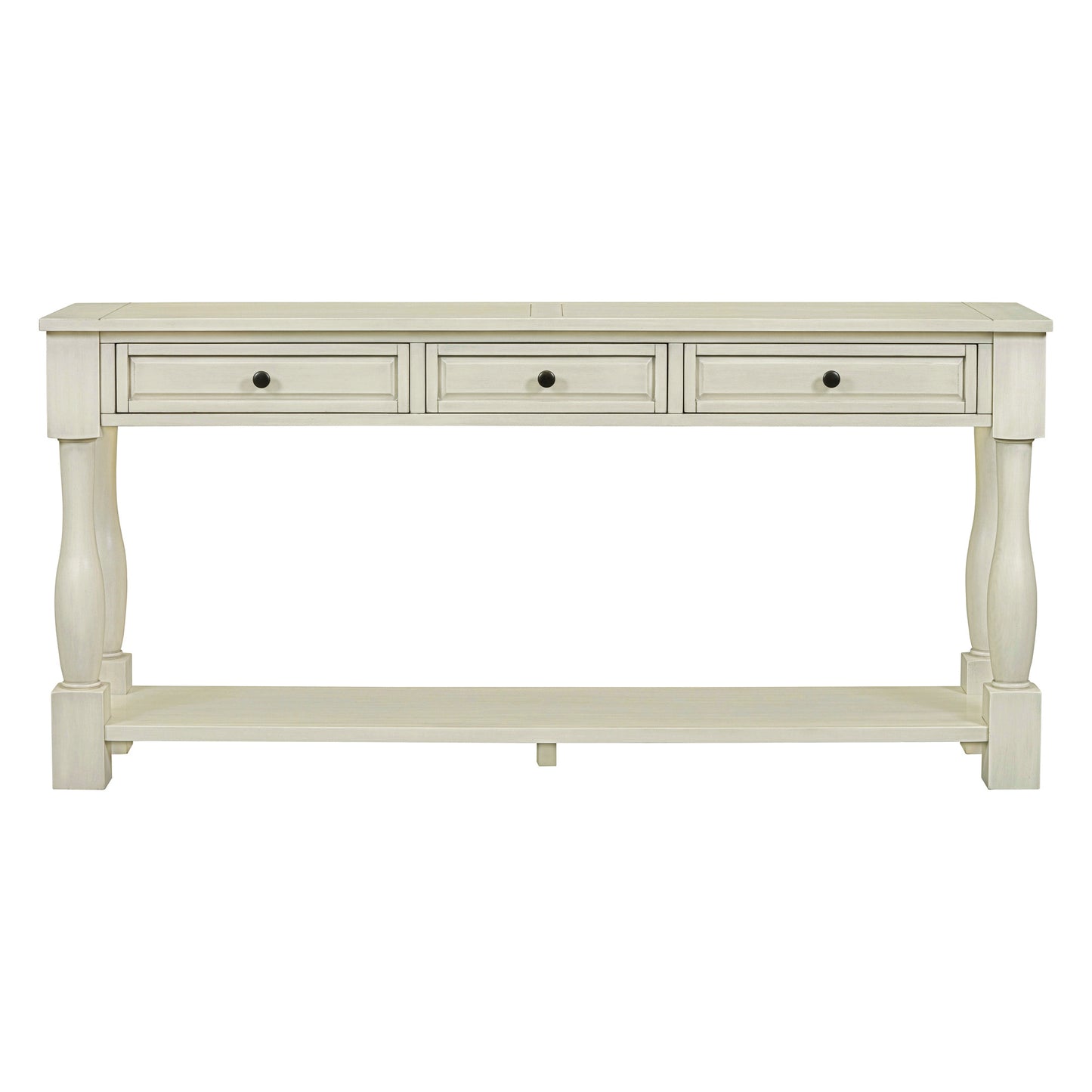 Xyla 63" Traditional 3-Drawer Console Table with Lower Shelf, White