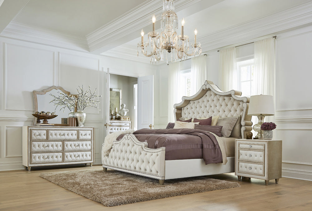 Antonella Upholstered Queen Bed Ivory and Camel