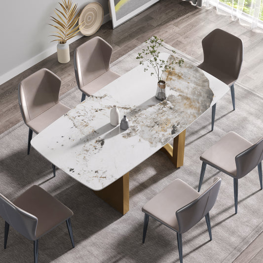 Elara Modern 70.8" Sintered Stone Dining Table, White & Gold