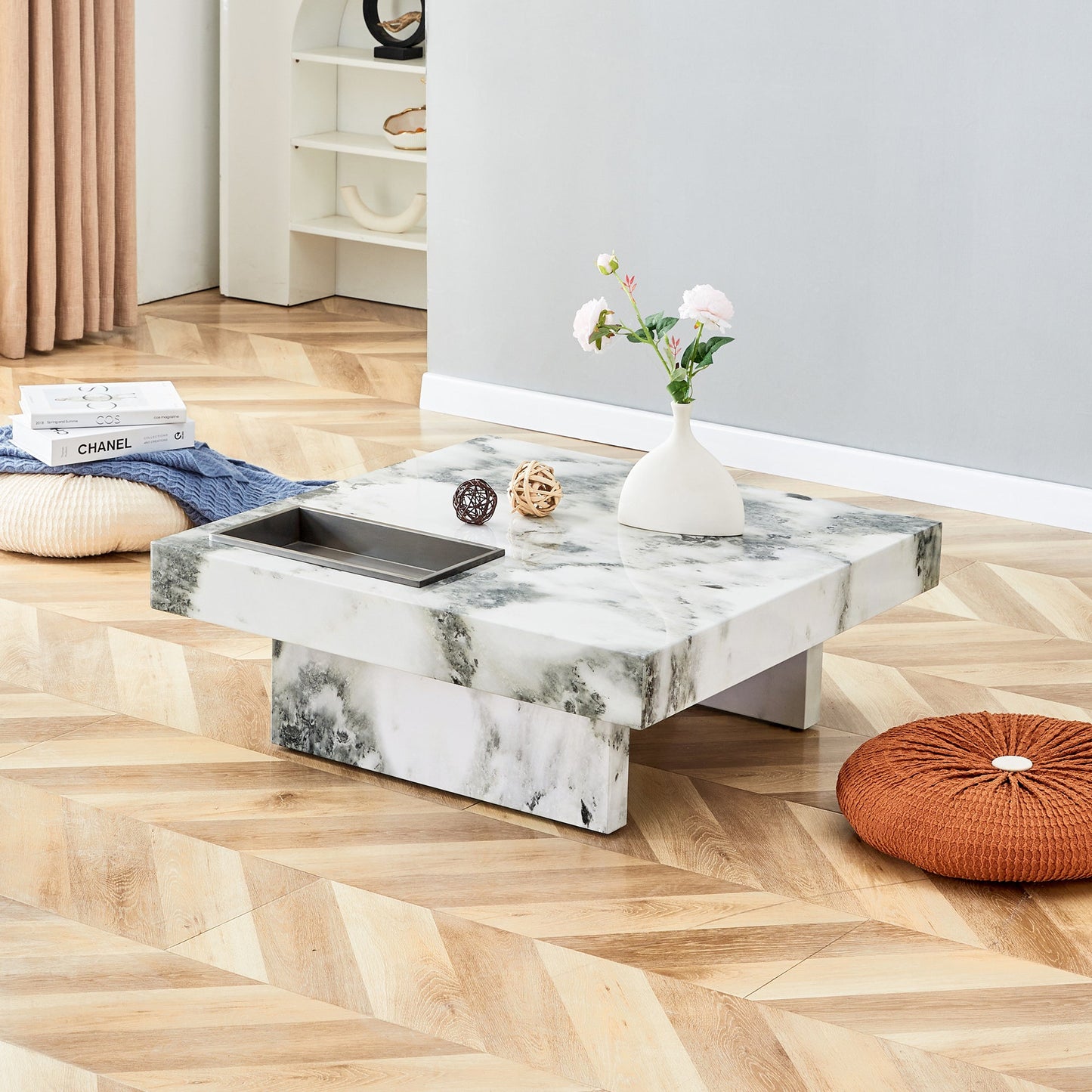 Pinter Modern Faux Marble Coffee Table - Gray & White