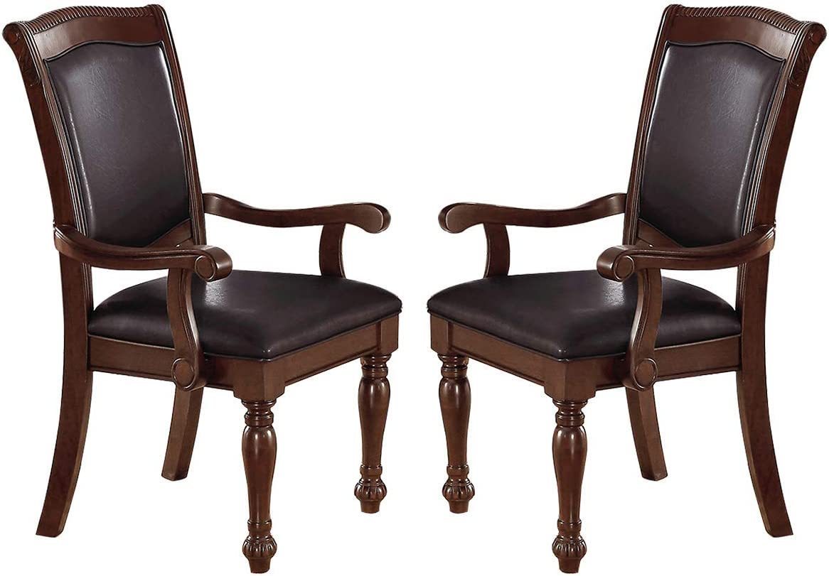 Majestic Traditional Solid Wood Dining Arm Chairs Set of 2 , Brown