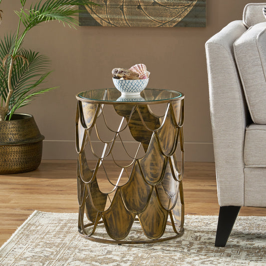 Pino Industrial Glam Side Table, Brown