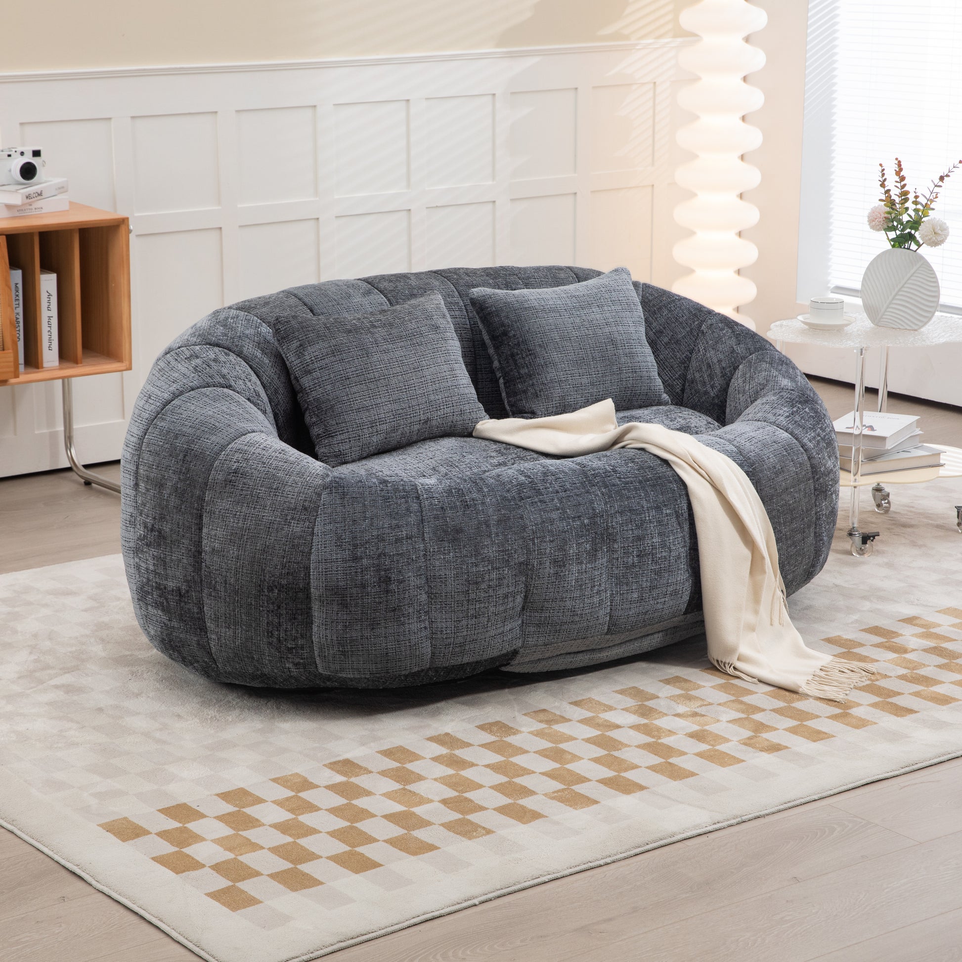 Coolmore Versatile Elegance Gray Chenille High-Back 2 Seater Bean Bag Sofa for Indoor & Outdoor Relaxation