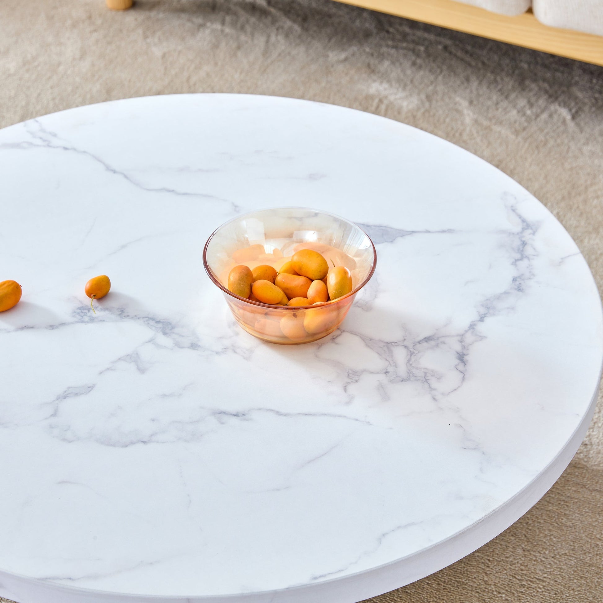 Link Modern Round Faux Marble Coffee Table in White