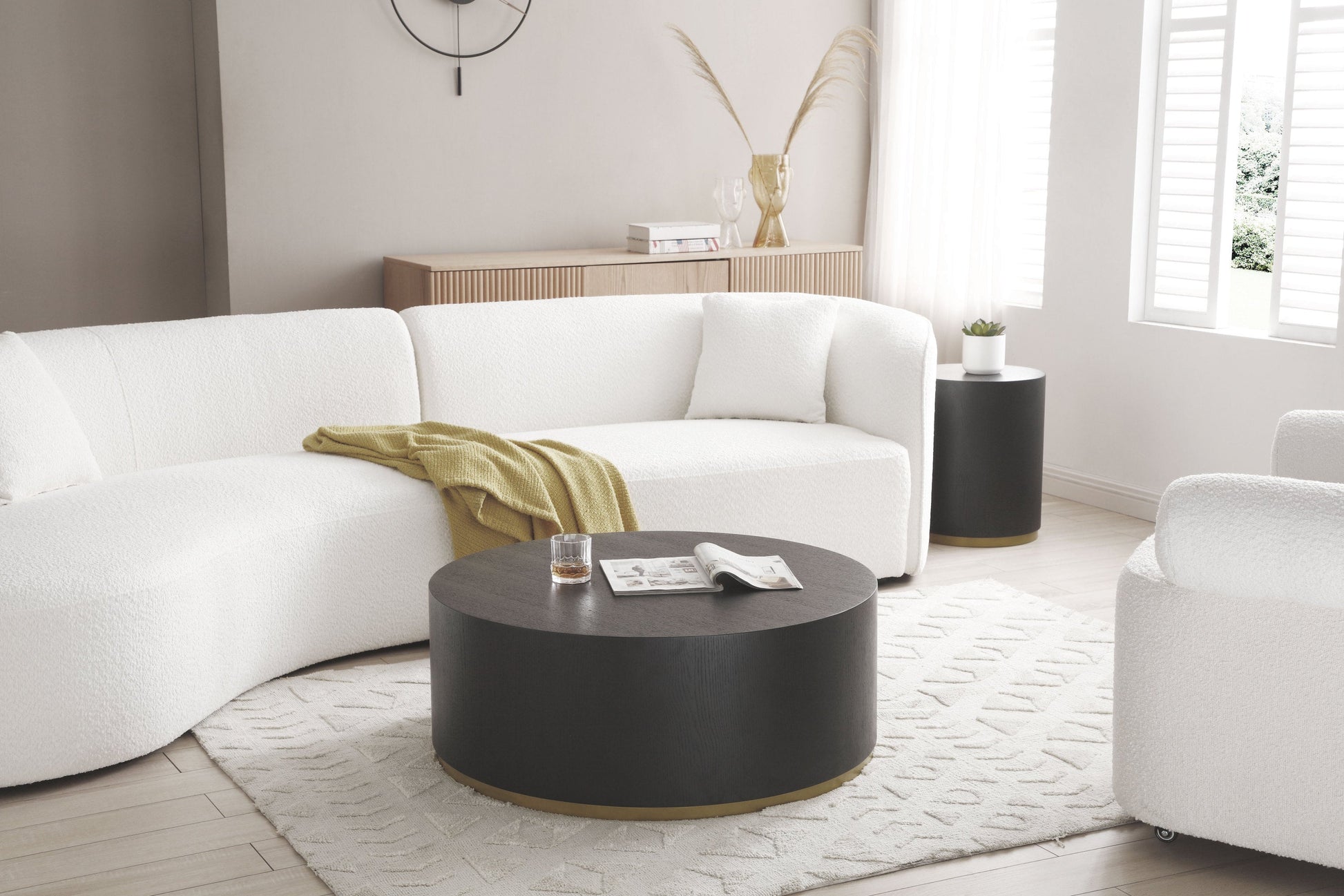 Jove Modern Curved Sectional in White Boucle