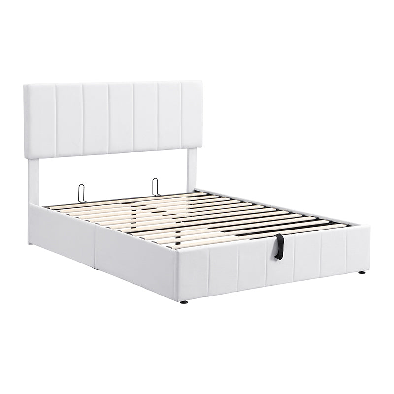 Destiny Full size Upholstered Platform bed with a Hydraulic Storage System - White