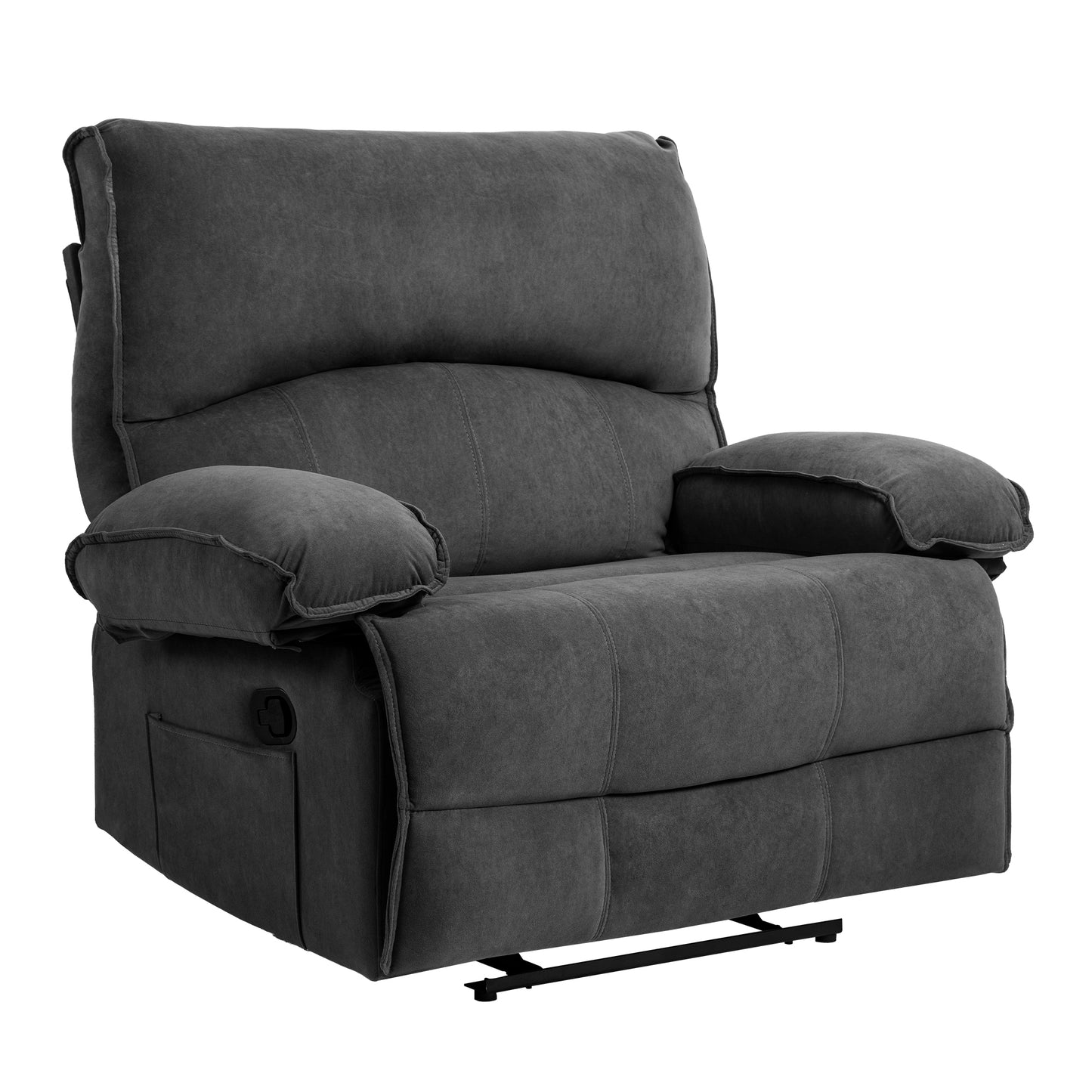 Belton Transitional Oversize Velvet Recliner with Pillow Arm, Dark Gray