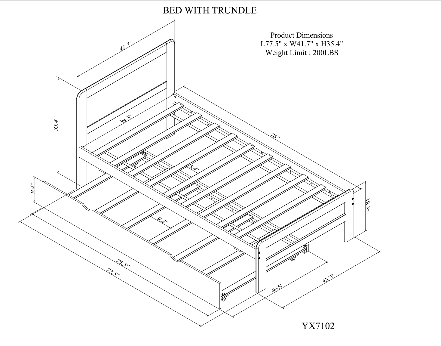 Stonea Twin Size Wooden Bed with Trundle 3 Colors