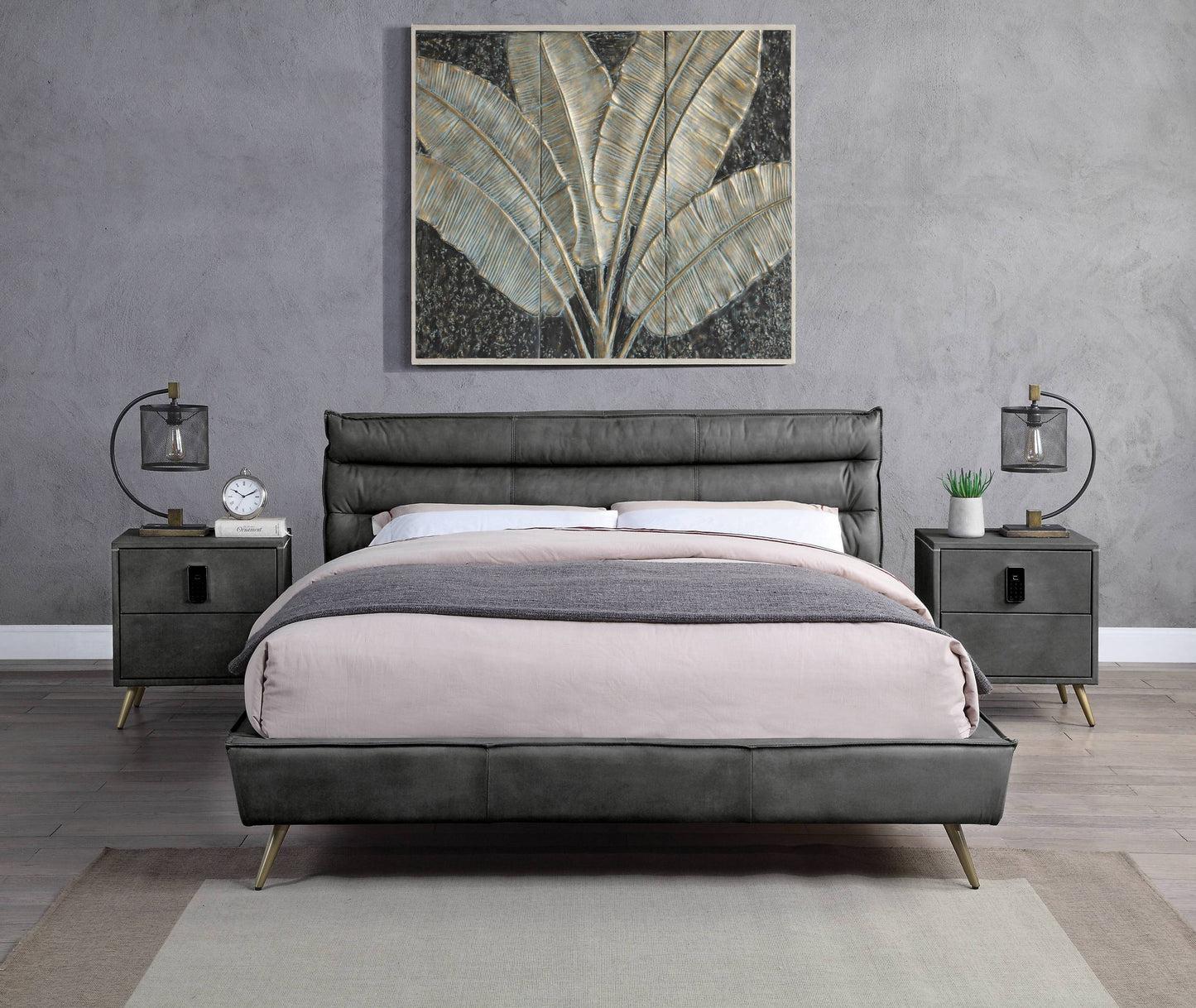 ACME Doris Queen Bed in Gray Top Grain Leather BD00563Q