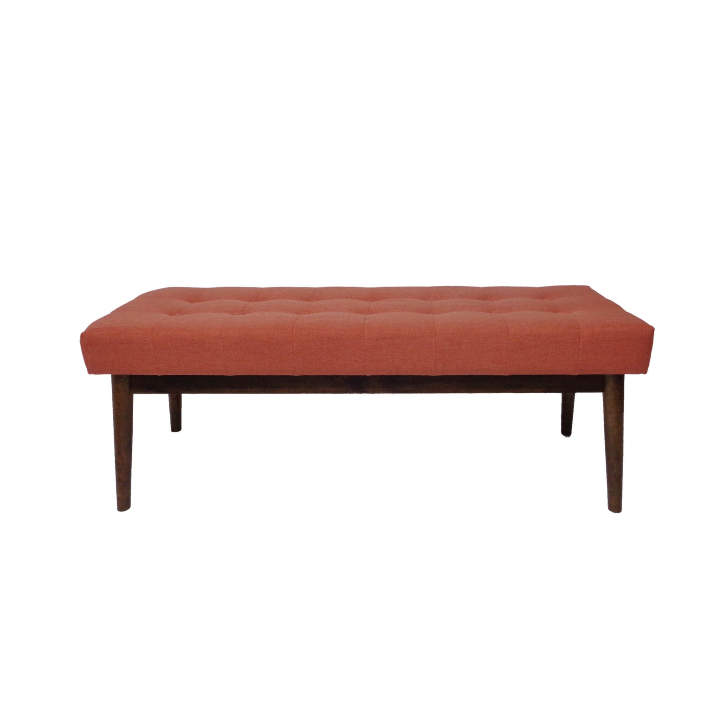 Altman Mid-Century Modern Rectangular Ottoman with Upholstered Top & Walnut Base, Orange