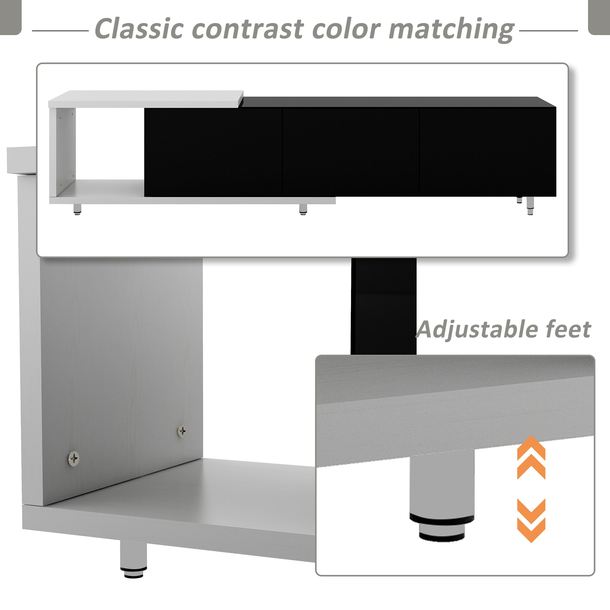 Grover 70' Modern High Gloss TV Stand, White & Black