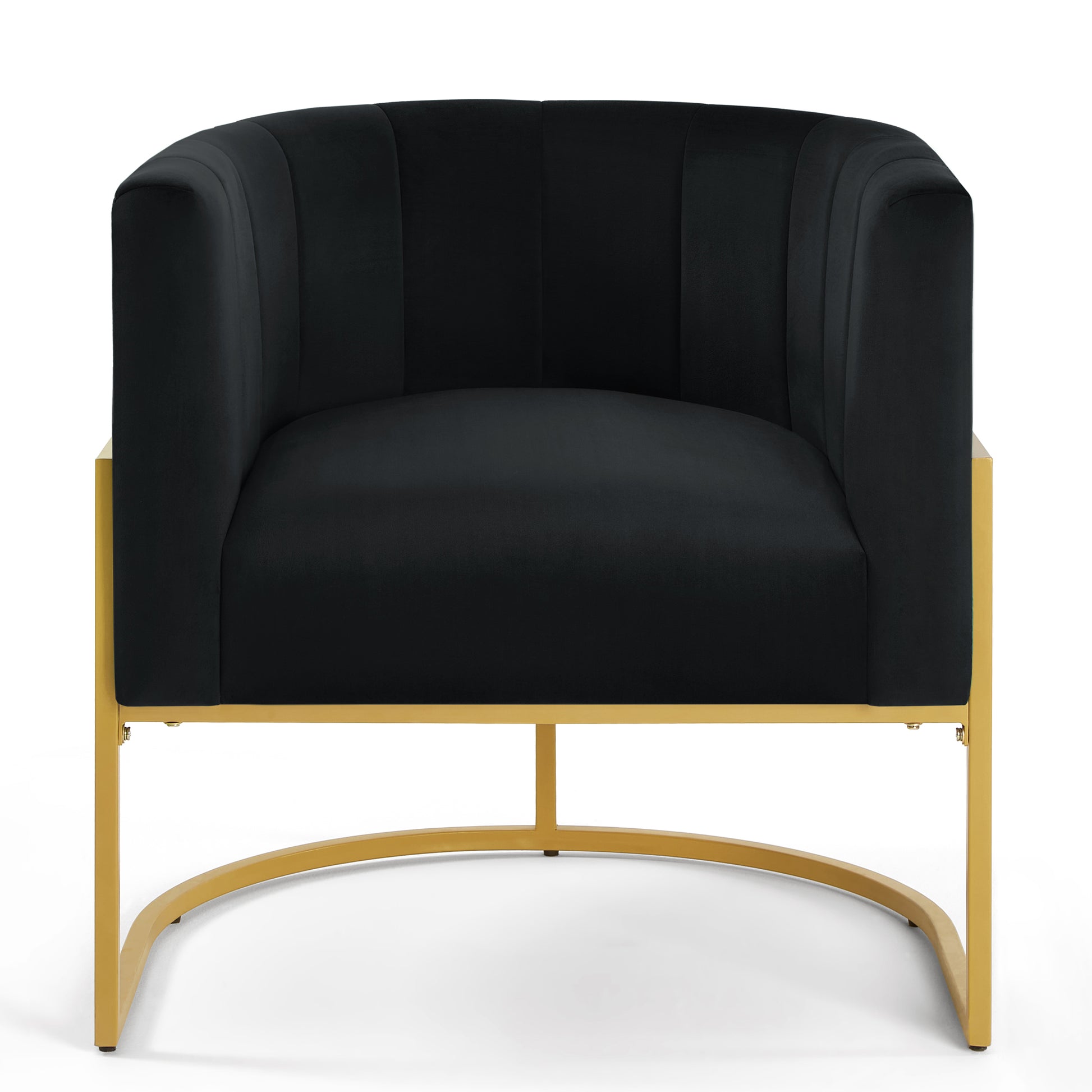 Fern Black Upholstered Velvet Accent Chair with Golden Metal Stand and Curved Backrest