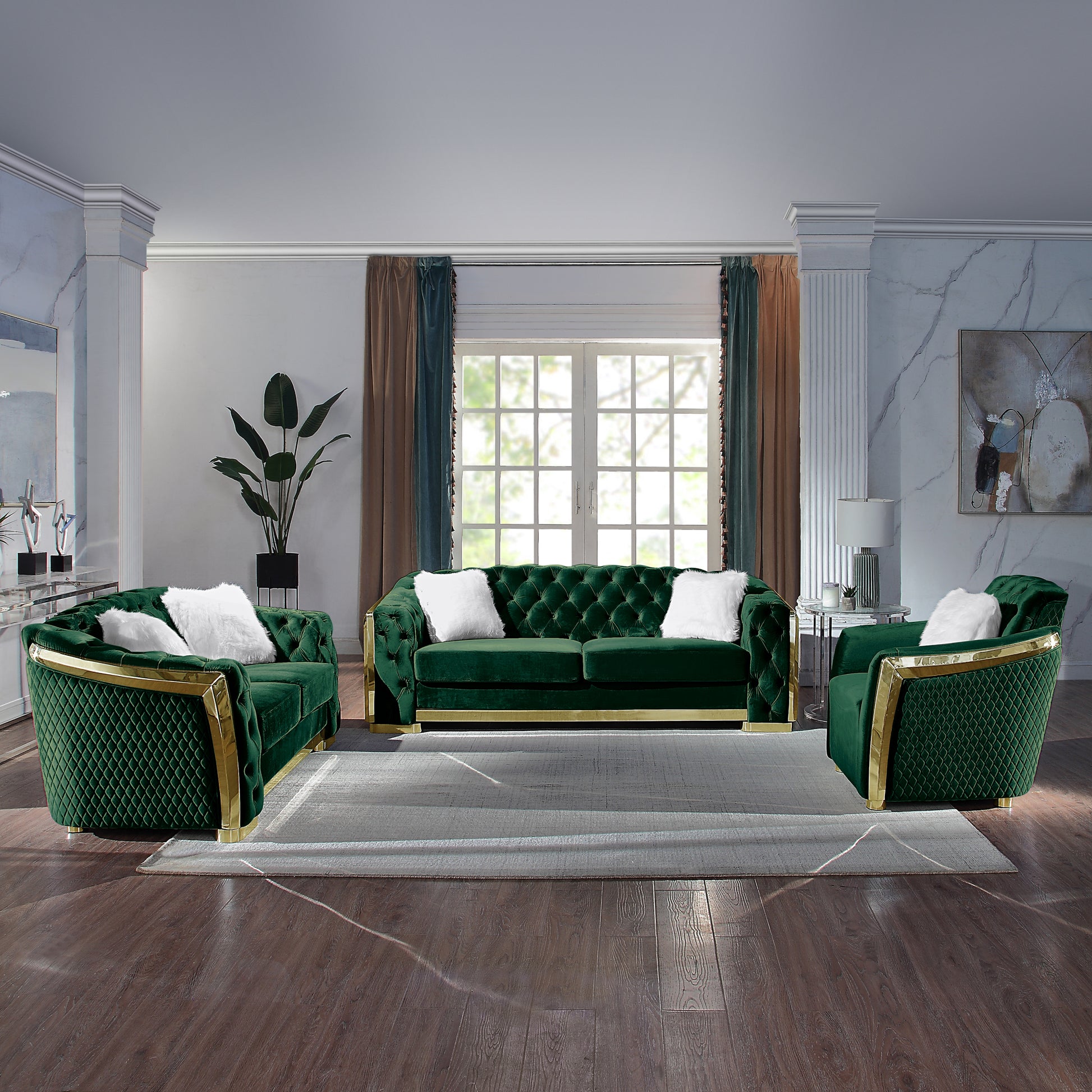 Briony Green Velvet Stainless Steel Frame Surround Upholstered Armchair