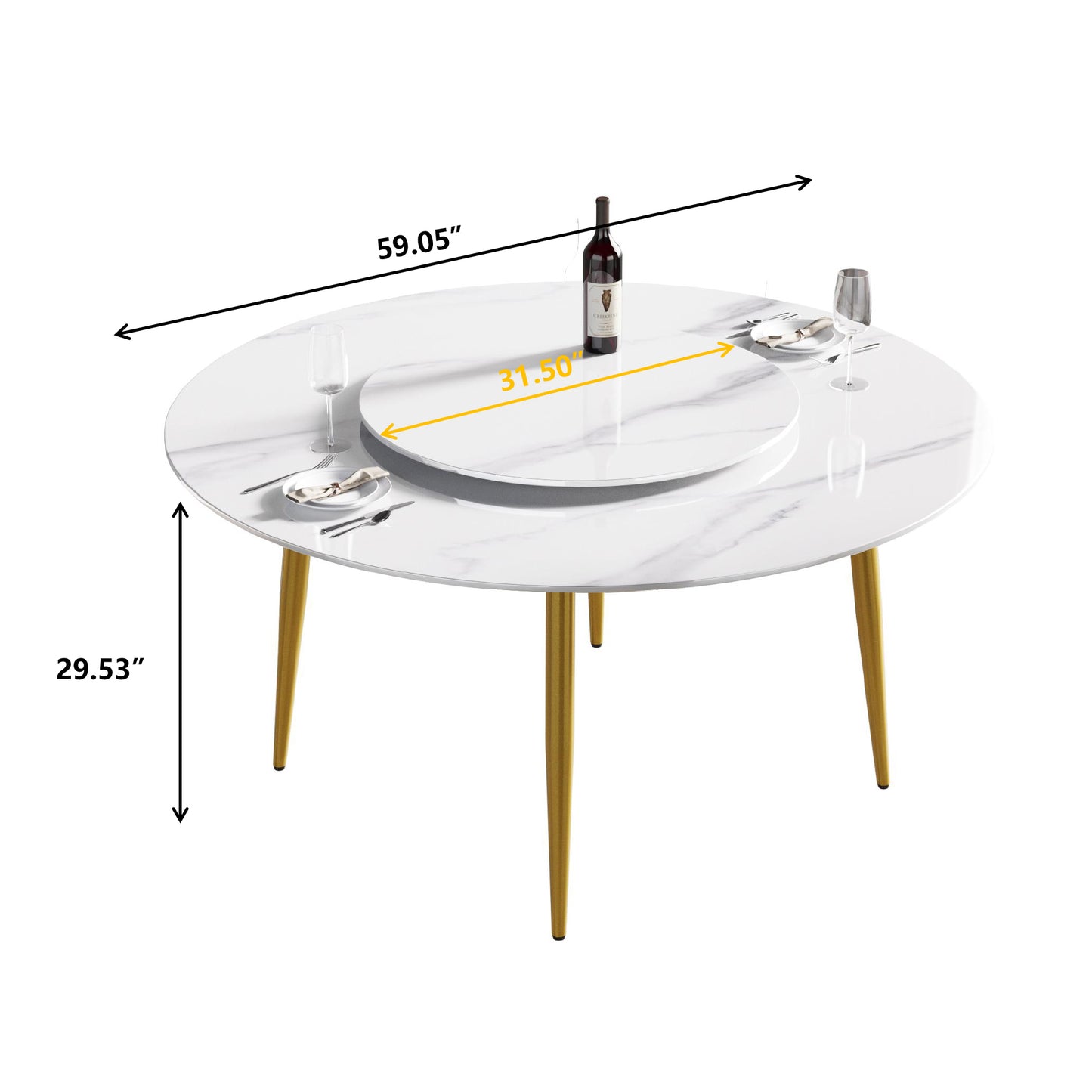 Aurelia 59" Modern Artificial Stone Dining Table with Lazy Susan