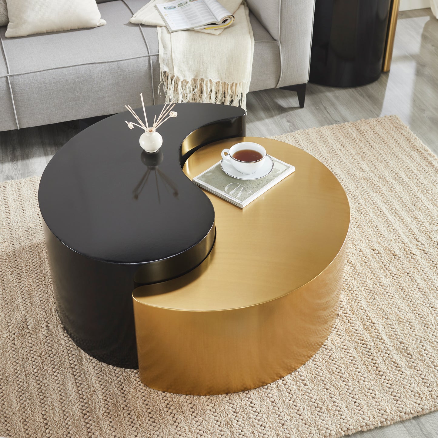 Caius Modern Iron Sheet Coffee Table, Black & Gold