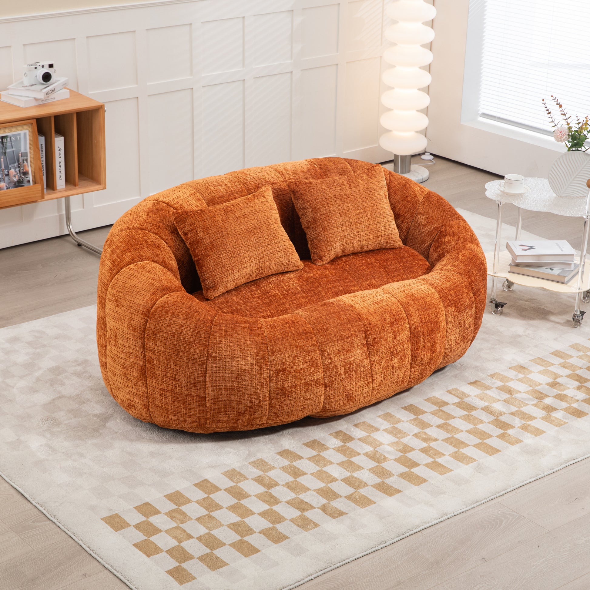 Coolmore Versatile Elegance Orange Chenille High-Back 2 Seater Bean Bag Sofa for Indoor & Outdoor Relaxation