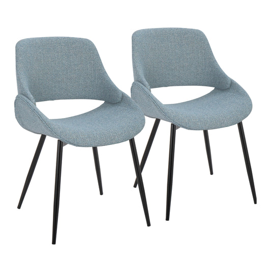 Fabrico Mid-Century Modern Accent/Dining Chair in Black Metal and Blue Fabric by LumiSource - Set of 2