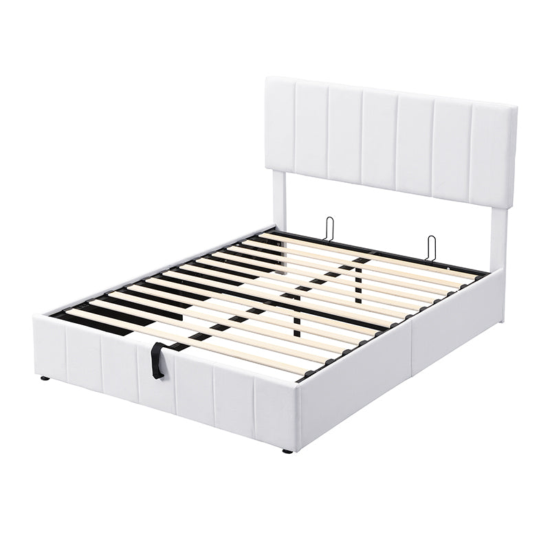 Destiny Full size Upholstered Platform bed with a Hydraulic Storage System - White