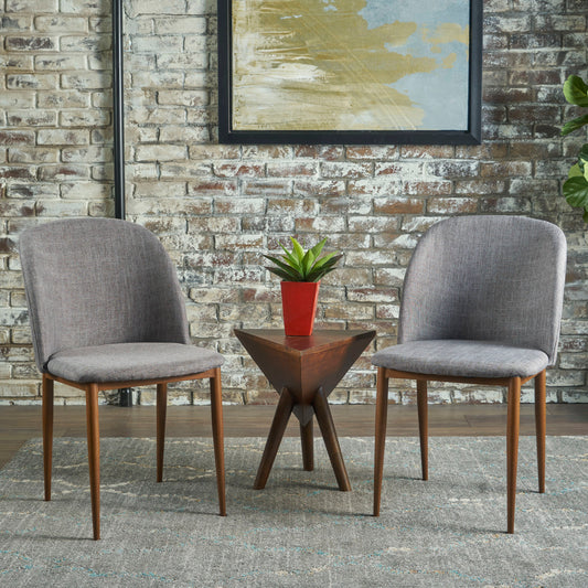 Mandy Mid-Century Dining Chair Fabric Upholstered Chair Set of 2 , Light Gray