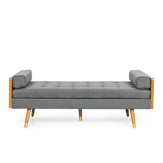 Thelma Mid-Century Modern Chaise Lounge, Gray & Walnut