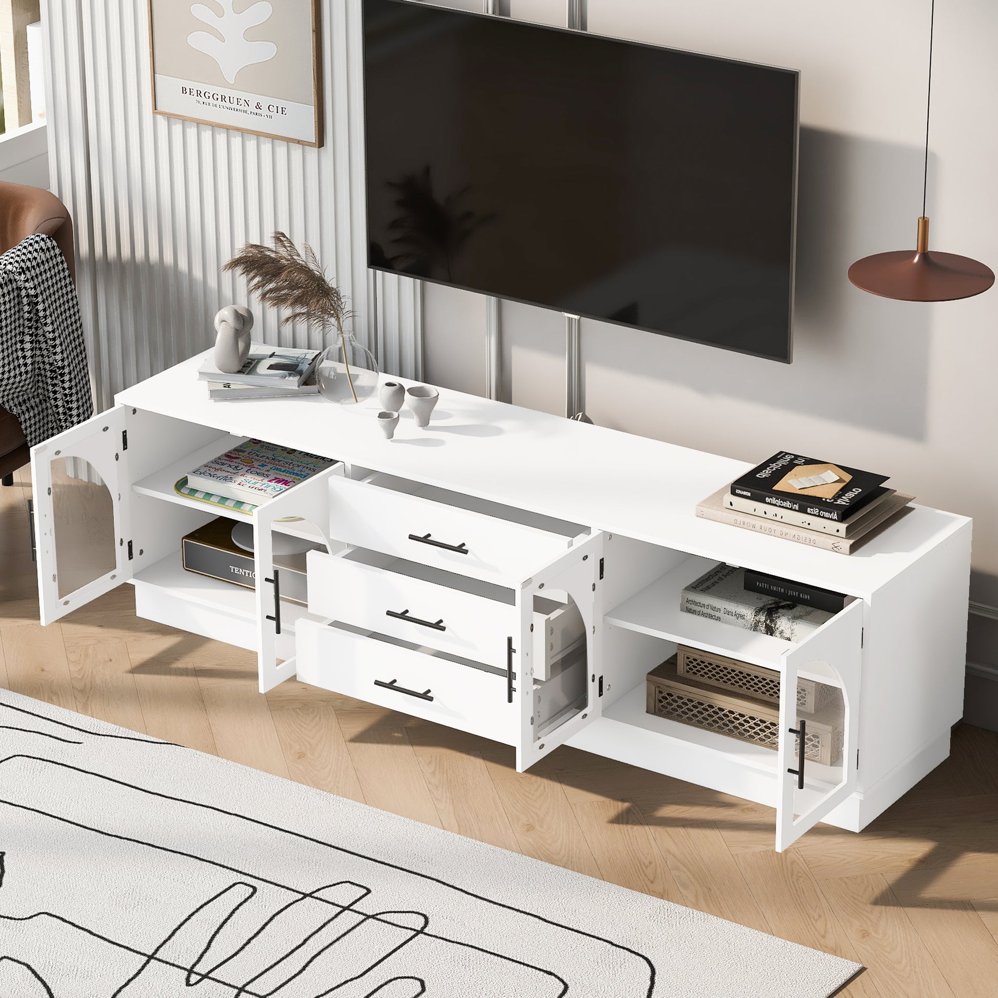 Hawthorne Modern TV Stand with Center Media Console, White