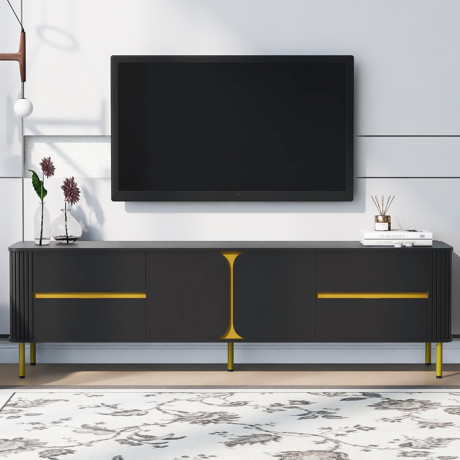 Blyth Modern 71' TV Stand with Gold Legs, Gray