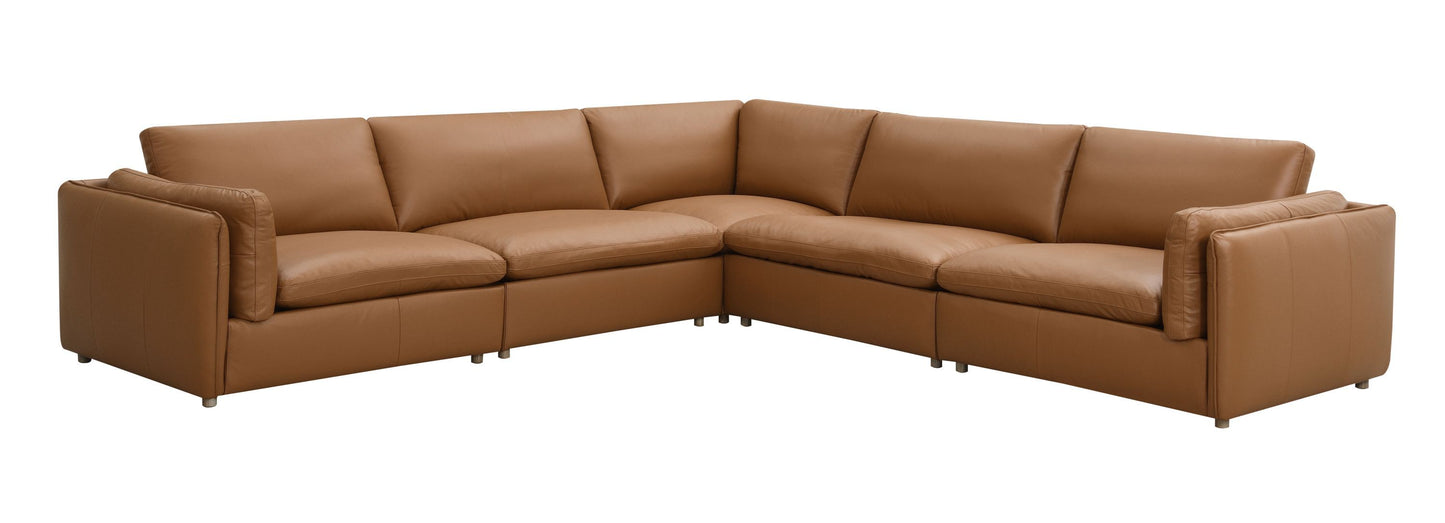 Brighton Top Grain Leather 5-Piece Modular Sectional, Brown