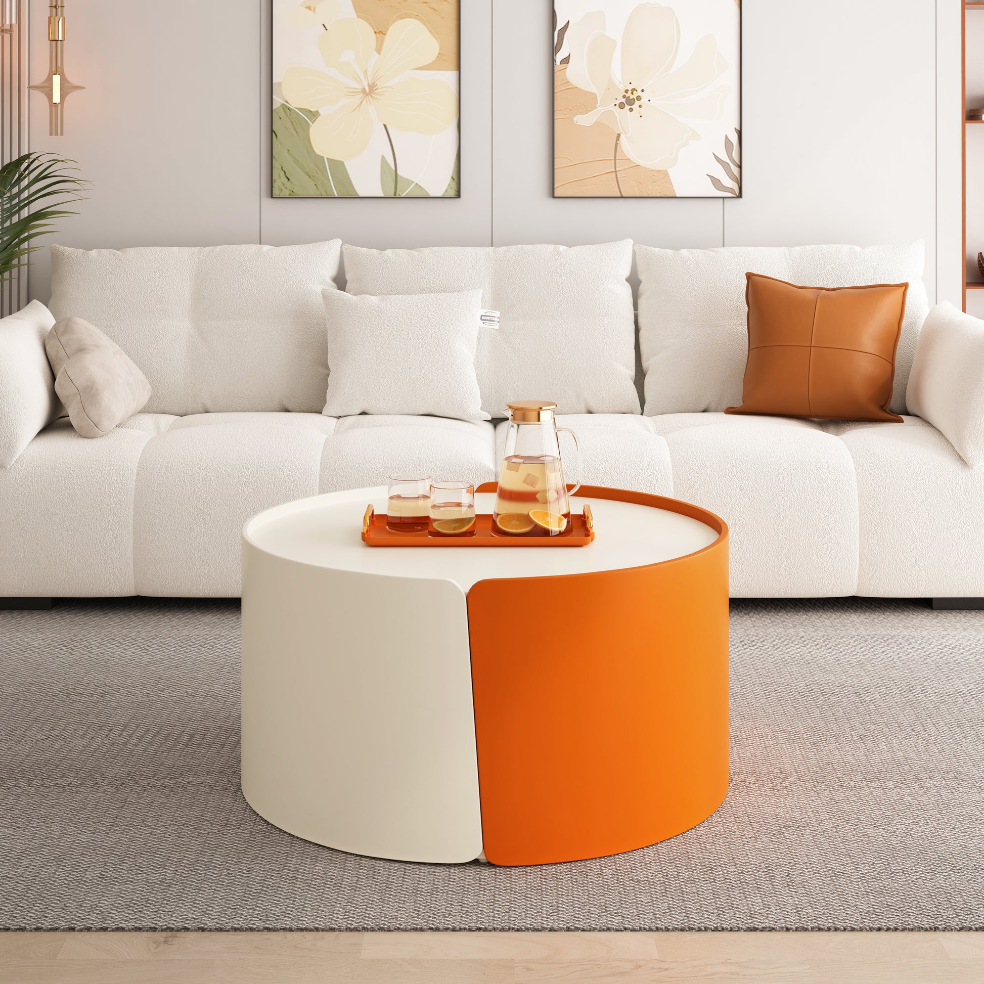 Noralie Modern Nesting Tables with Extendable Top, White & Orange