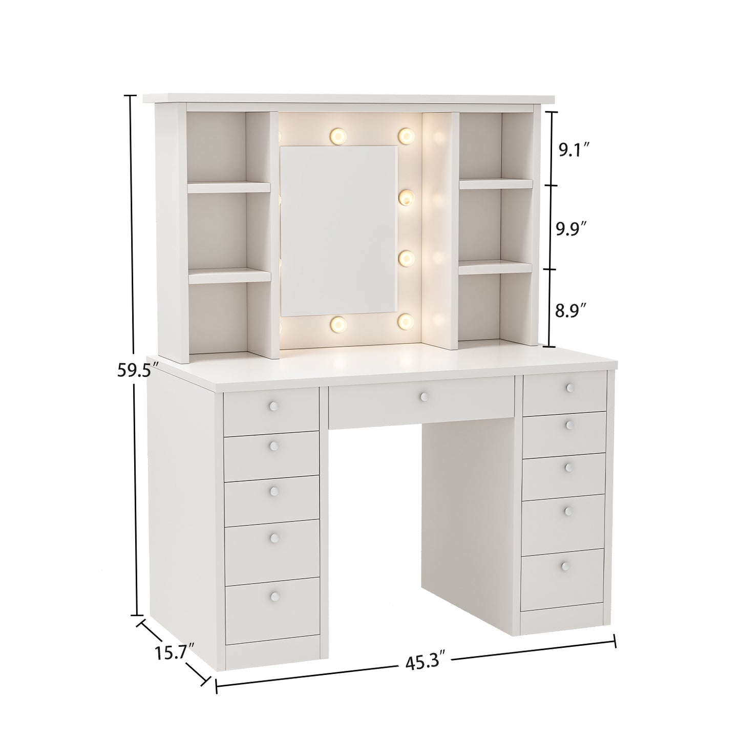 Hollis Vanity Desk with LED Lighted Mirror, White