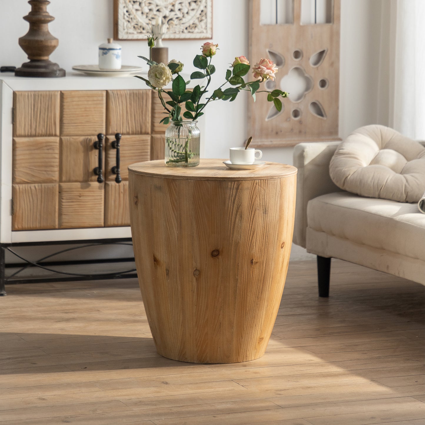 Randle 21.06" Vintage Style Bucket Shaped Side Table, Natural