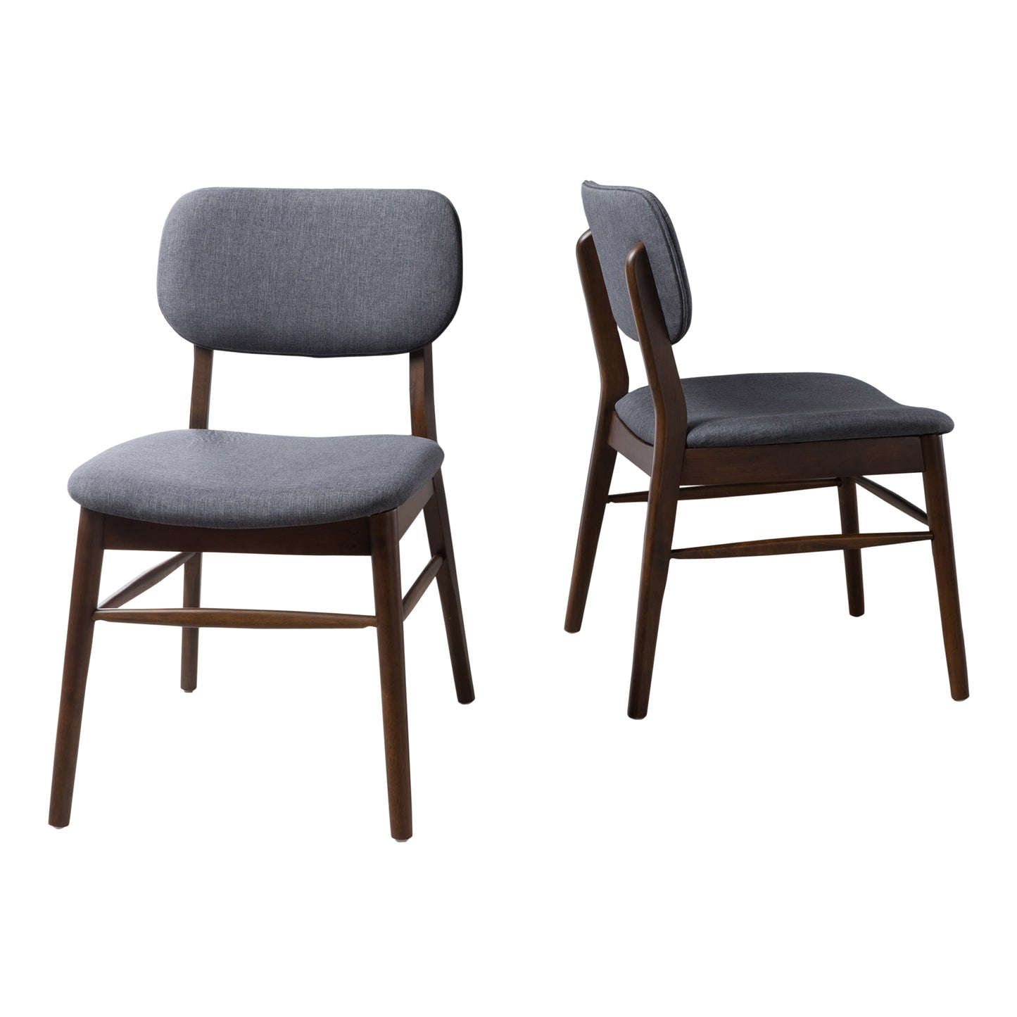 Barbara Mid-Century Modern Linen Side Chairs, Brown & Gray