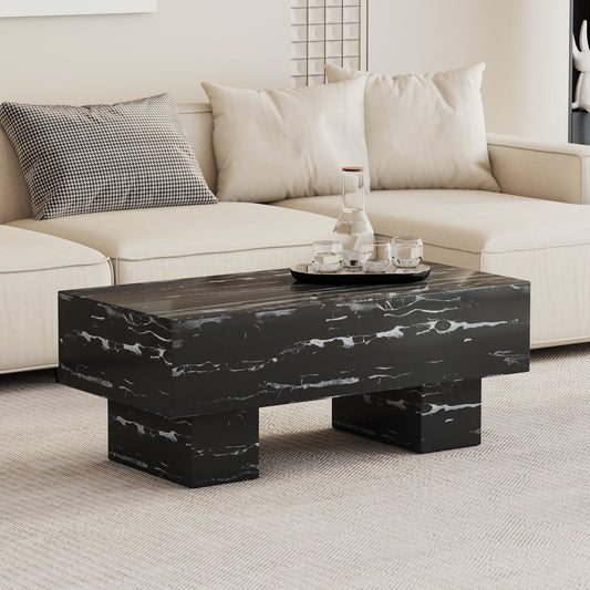 Darth Contemporary Faux Marble Coffee Table in Black & Gray