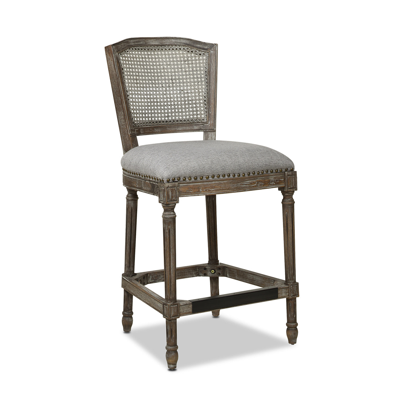 Alouette Rattan High Back Armless Counter Height Bar Stool, Weathered Grey