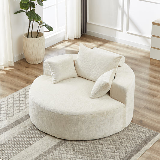 Fluffy Comfort: 55'' Chenille Beige Sponge Modern Sleeper Chair for Any Space