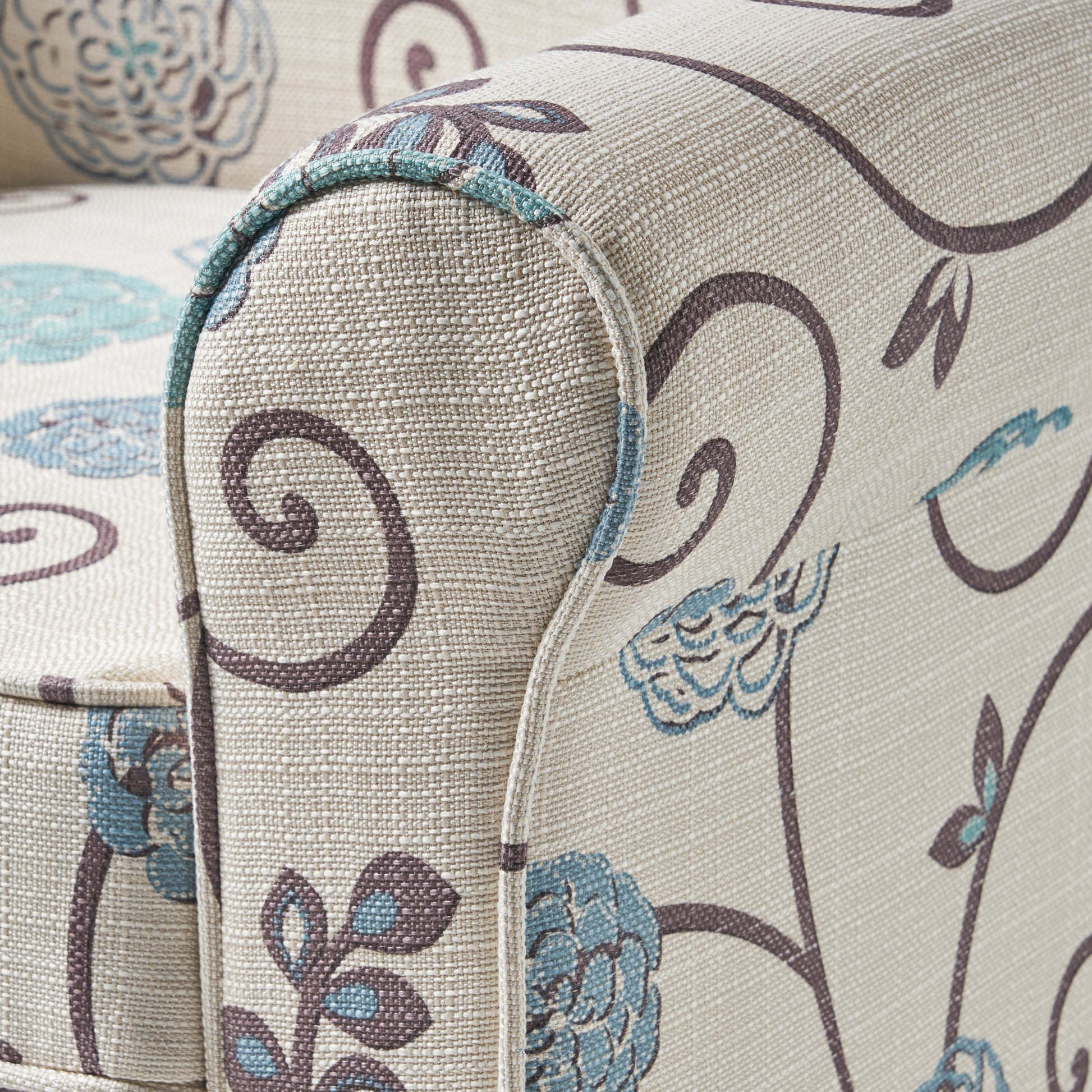 Jasmine Transitional Floral Print Club Chair, White & Blue