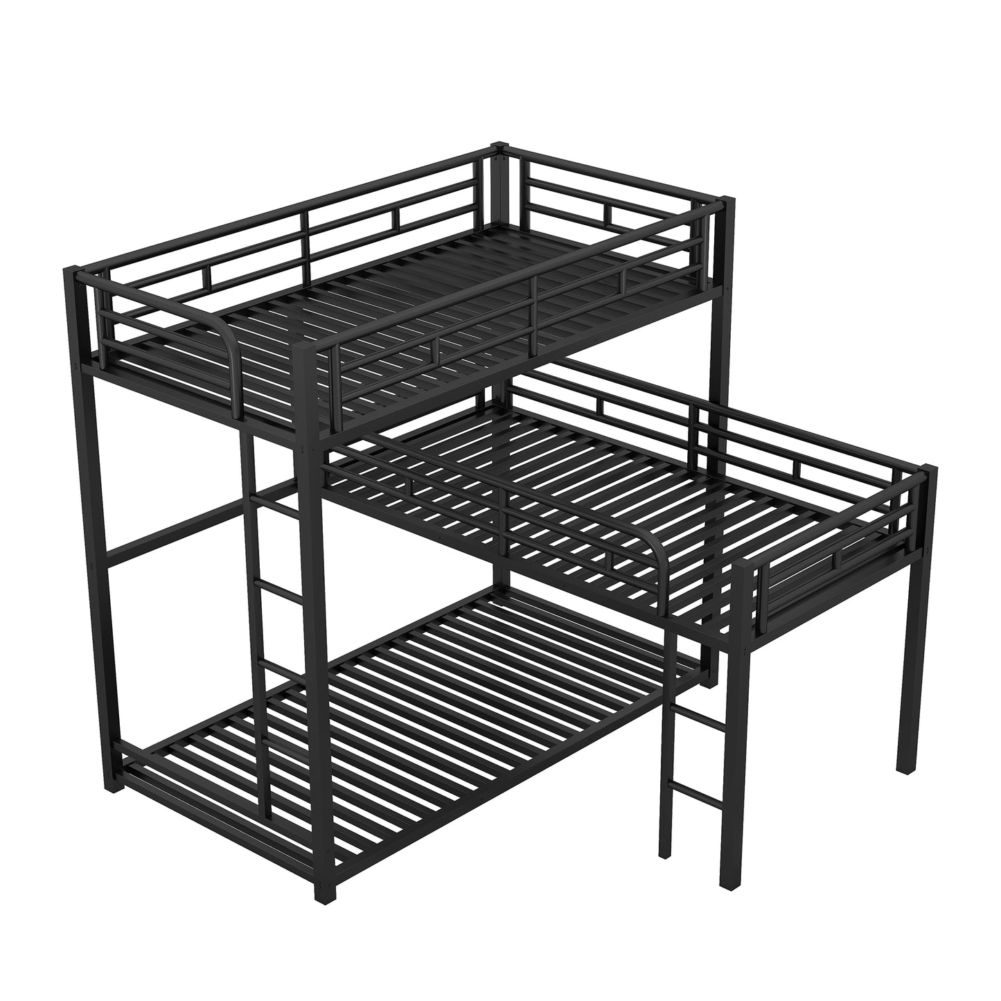 Brooks L-shaped Metal Triple Twin Size Bunk Bed, Black