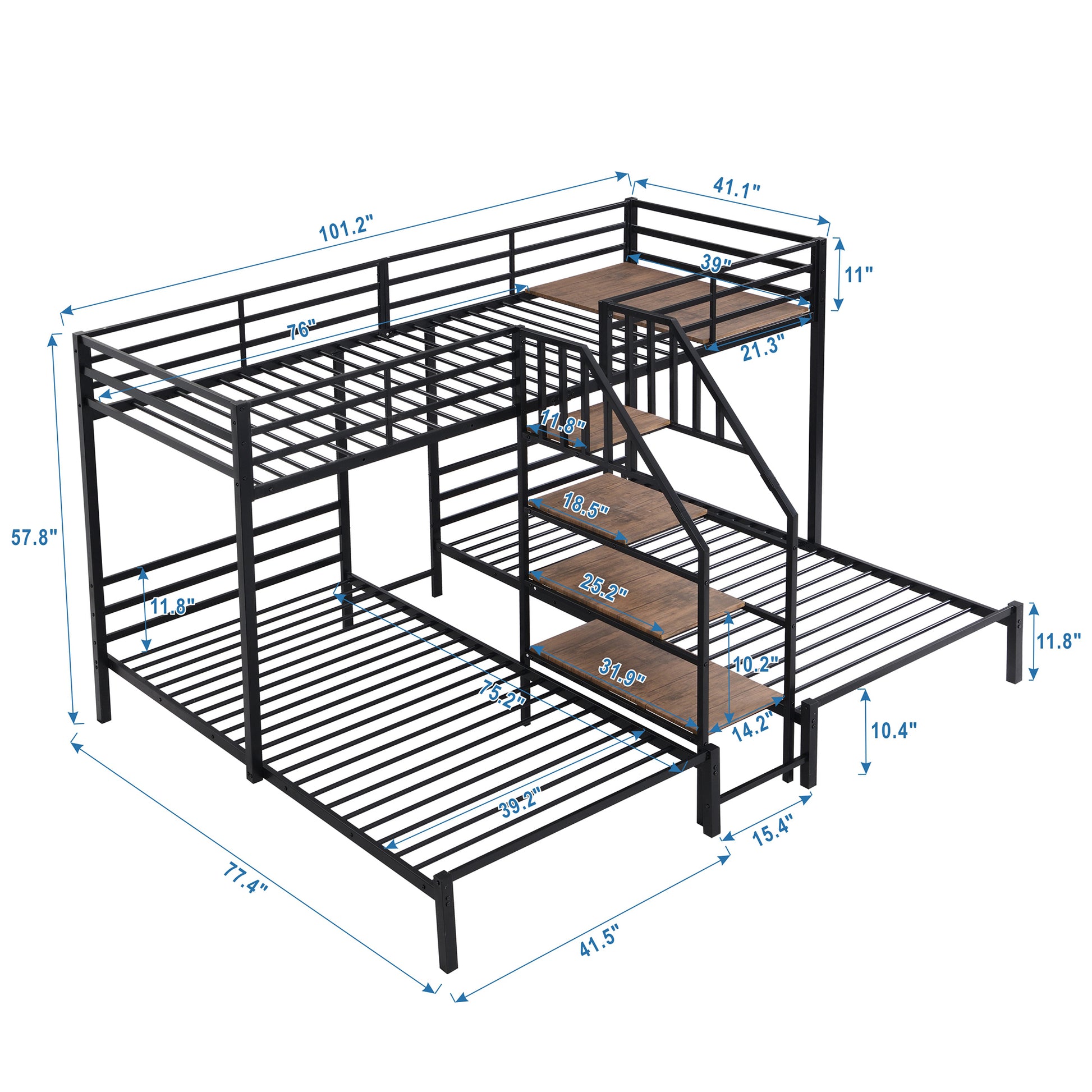 Adams Triple Metal Twin Bunk Bed, Black